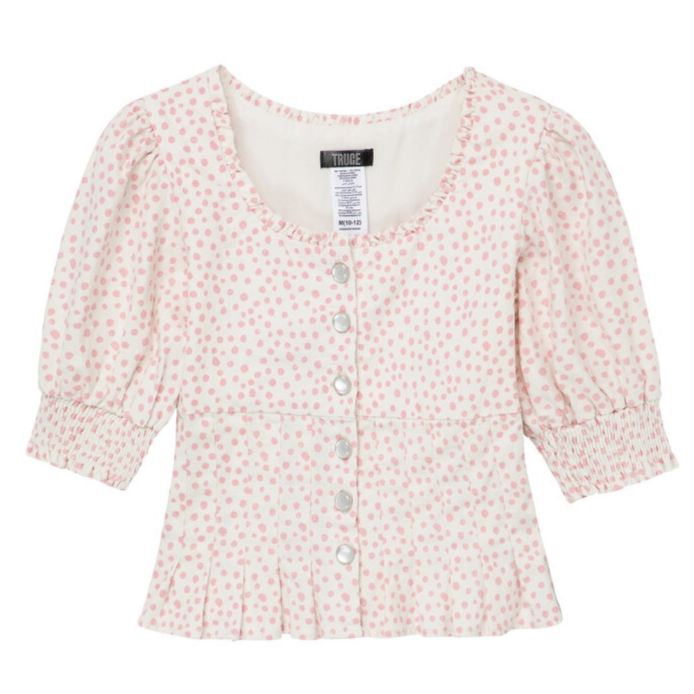 🔥 TRUCE | White and Pink Polka Dot Blouse
